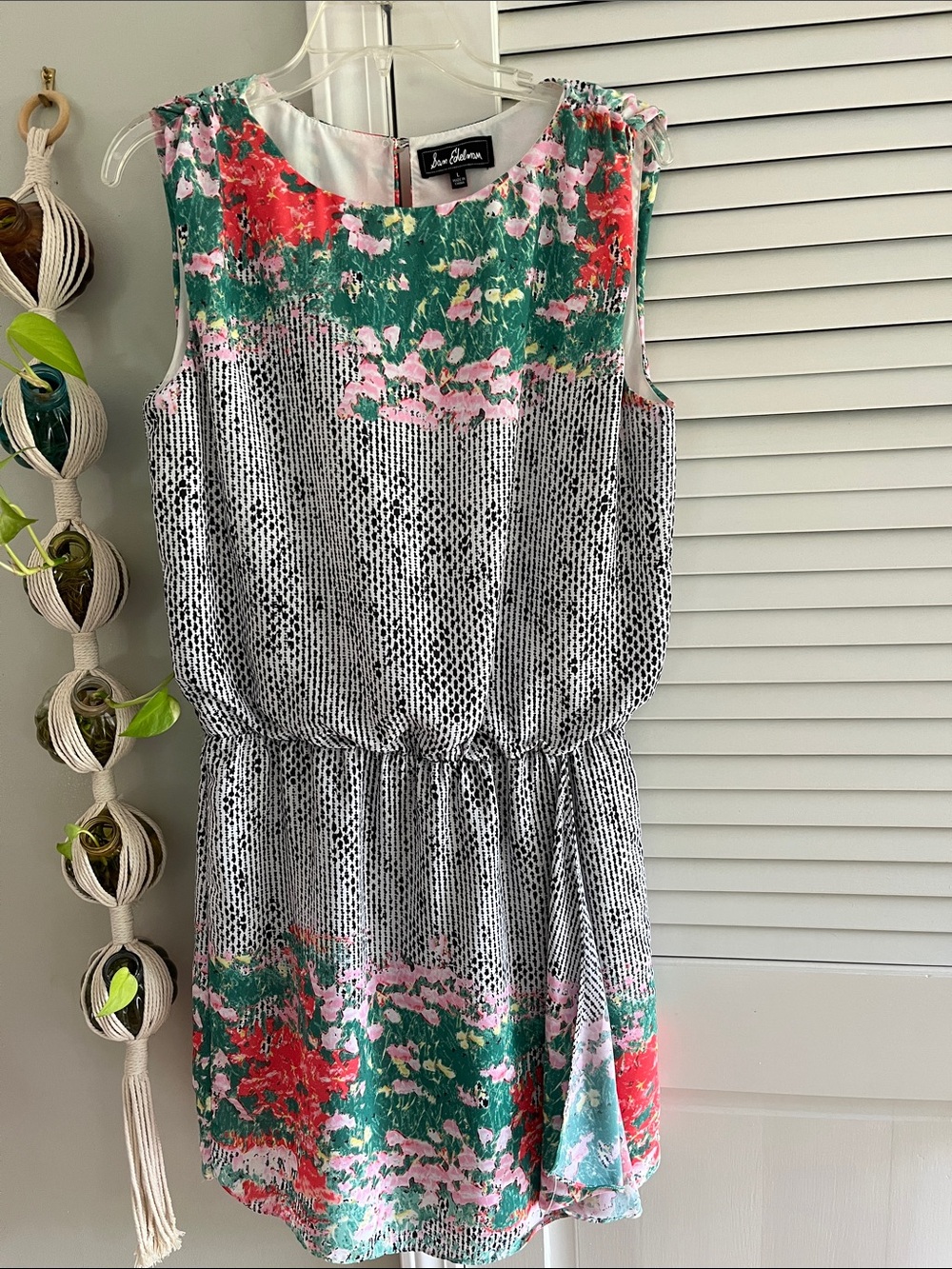 Sam Edelman Floral & Stripe Midi Dress in Green, Pink, Red